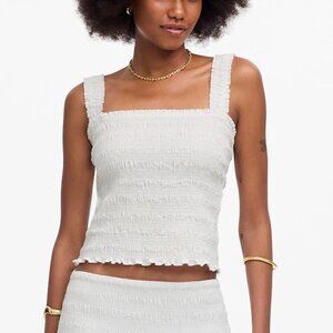 Madewell Cotton Poplin Smocked Cropped Slim Fit Tank White Size S NWT